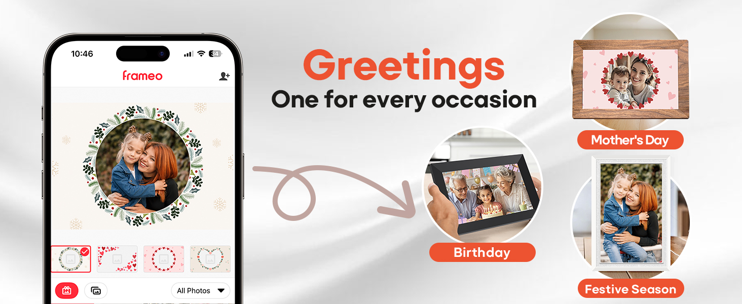 frameo digital picture photo video frame smart wifi HD IPS touch screen slideshow 32GB auto rotate