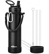 mininoo 24 oz Insulated Stainless Steel Water Bottle with Straw, Black | Paracord Handle, Double-...