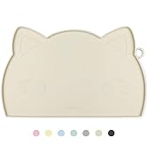 Coomazy Cat Food Mat, Thicker Dog Mat for Food and Water, Non-Slip Waterproof Silicone Mat for Fl...