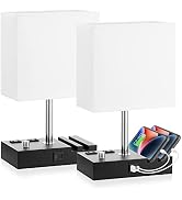 Fully Dimmable Bedside Lamps for Bedroom with USB C Ports, Kakanuo White USB Table Lamp Set of 2,...