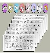 Cat Puppy Unicorn Nail Stamping Plate Kit Set, 7pcs Star Heart Cute Animal Design Nail Stamper Pl...