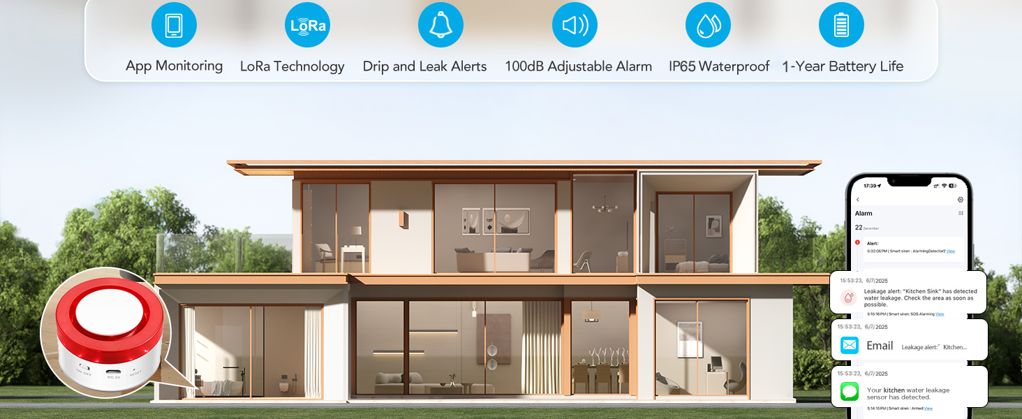 Wi-Fi Water Leak Detector Kit Smart Water Sensor Alarm with App Alerts