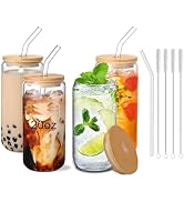 DAMCONME 20oz Glass Cups with Lids and Straws Set of 4 – Aesthetic Large Iced Coffee Tumblers for...