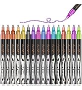 Double Line Markers Outline Pens, Aen Art Squiggles Shimmer Outline Marker Set, 16 Colors Doodle ...