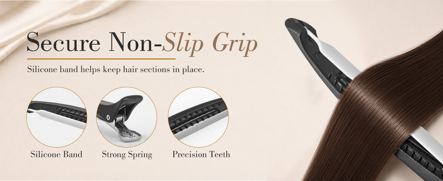 Non-slip sectioning clips with silicone band, strong spring and precision teeth.