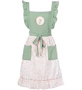 Pinknoke Cute Aprons for Women with Pockets Cotton Adjustable Cross Back Pinafore Vintage Apron f...