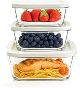 GENIEX Glass Vacuum Seal Containers for Food Storage (3pcs set) | Works with Handheld Vacuum Sealer