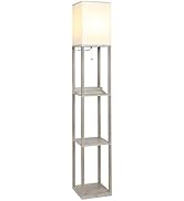Brightech Maxwell Charger - Modern Shelf Floor Lamp with USB Charging Ports & Electric Outlet - C...