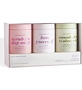 Exfoliating Body Scrub 3 Pack Minis, Daily Body Wash Infused with Lavender, Rosewater, Eucalyptus...