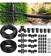 132FT Drip Irrigation Tubing Kit with 1/2 inch PVC Tubing, 1/4 inch Dripline, and Irrigation Part...