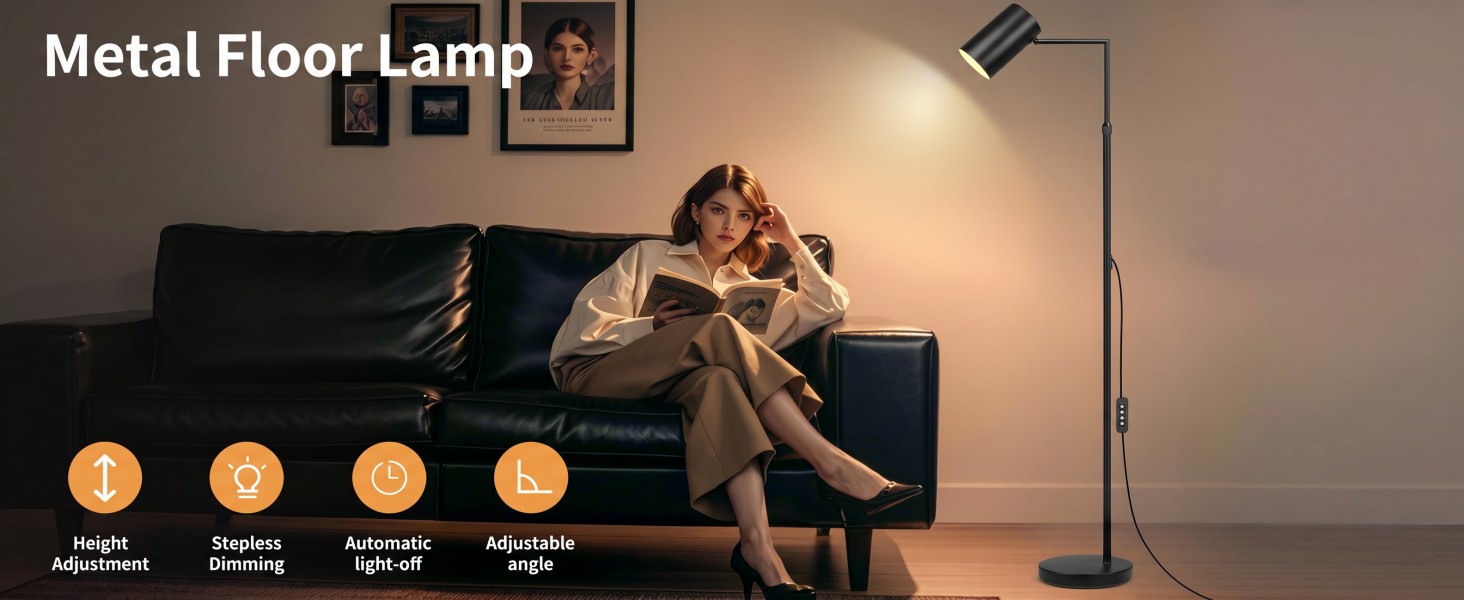 Arc Black Floor Lamp Living Room Timer Stepless Dimmable Height Adjustable Modern Standing Lamps