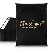 JinRuiKJ Thank You Poly Mailer 100 PCS Shipping Bags Black Envelopes with Self Adhesive, Waterpro...
