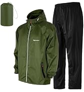 LAMA Waterproof Rain Suit Jacket & Trouser Suit, Breathable Jacket with Pants, 2 Pcs Rainwear wit...