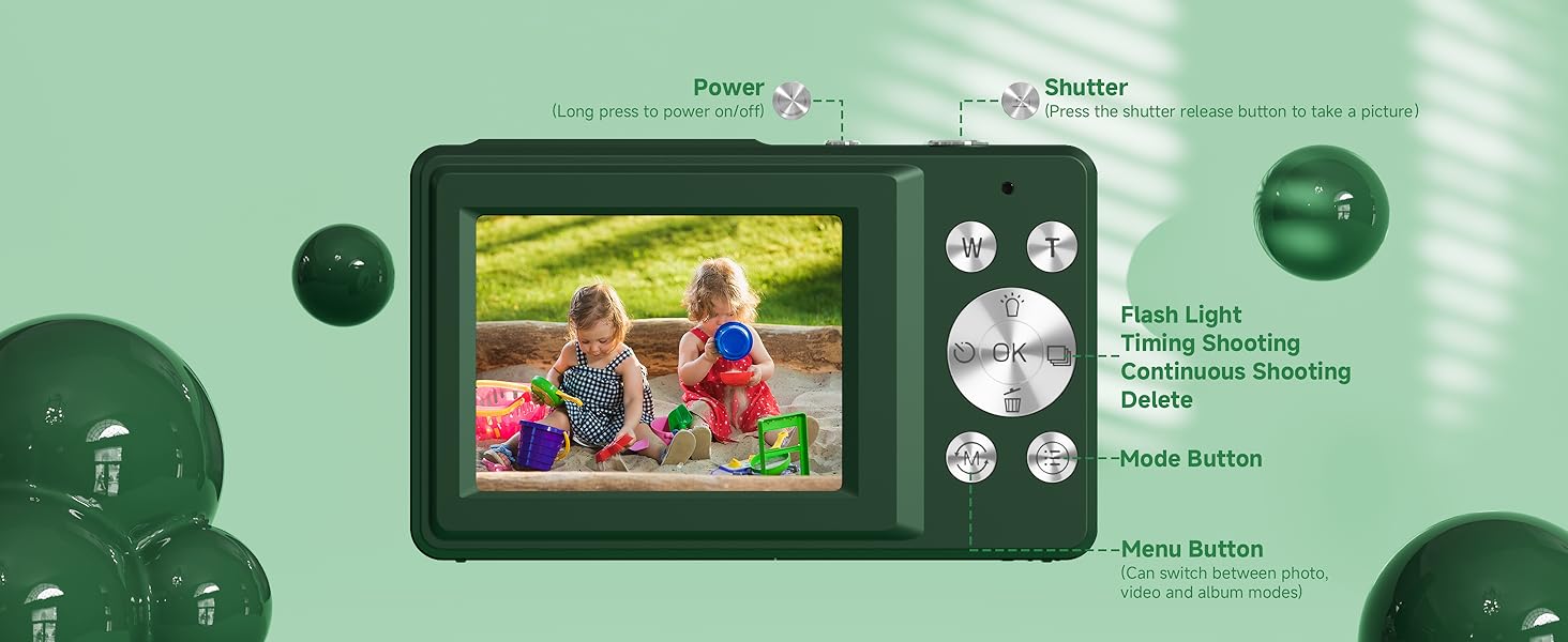 1080p green digital camera for kids,cheap digital camera for teens,disposable cameras for travel