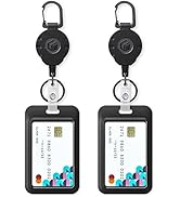 Uniclife 2 Pack Sliding Badge Holder Vertical Plastic Case with Retractable Keychain Badge Reel f...