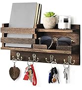 HappyHapi Key Holder for Wall Decorative, Rustic Key Rack with 4 Double Key Hooks, Wall Mounted M...