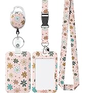 Uniclife Floral Sliding Badge Holder Pink Flower Plastic Case with Retractable Badge Reel Carabin...