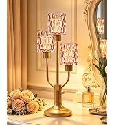 TECHYAP Mid Century Modern Table Lamp Dimmable Vintage Pink Glass Lamp | Gold Desk Lamp 3 Bulbs I...