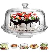 Extra Large (12") 6 in 1 Acrylic Cake Stand with Dome Lid Multifunctional Serving Platter and Cak...