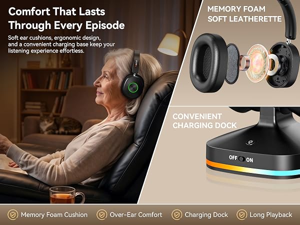 wireless tv headphones, headphones for tv watching, tv headset for seniors elderly