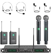 Phenyx Pro Wireless Microphone System, 4-Channel UHF Wireless Mic Set with Handheld/Bodypack/Head...