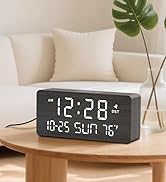 DreamSky Wooden Digital Alarm Clocks for Bedrooms - Living Room Desk Clock with Date and Day of W...