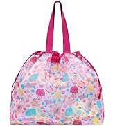 BrainyBees Extra Large Mesh Beach Bag with Drawstring - Lightweight Foldable Sand Toy Bag for Bea...