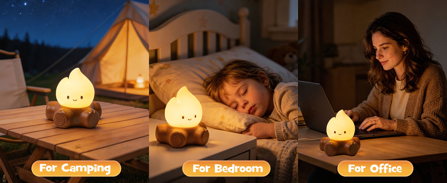 Gefaxi Halloween campfire flickering night light dimmable flame light rechargeable and squishy