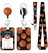 Lanyard ID Badge Holder Basketball Retractable Badge Reel Card Name Tag Breakaway Heavy Duty Retr...