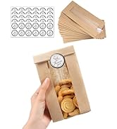 Bake Choice 50 PCS Small Cookie Bags with Seal, 3.5"x 2.3"x7.5" Kraft Brown Paper Bags with Stick...