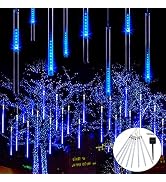 JMEXSUSS Solar Christmas Lights Outdoor Waterproof, Blue Solar Meteor Shower Rain Lights, 8 Tube ...