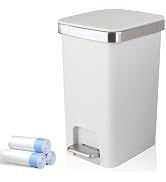 UUJOLY Small Bathroom Trash Can with Lid Step Pedal, 2.6 Gallon, White | Soft-Close Sturdy Garbag...