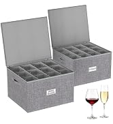 YOUDENOVA 2 Pack Stemware Storage Containers, Wine Glass Storage Box with Dividers