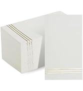 Stylish White and Gold Napkins - 100 Disposable Gold Paper Dinner Napkins for Bridal Shower or We...