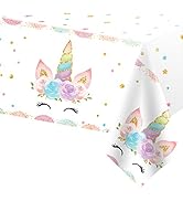 DaiUni 1PCS Unicorns Party Tablecloths for Birthday Decoration, Plastic Disposable Rectangle Tabl...