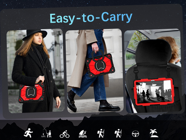 360 Rotating Stand Case with Screen Protector Shoulder Strap Case for Galaxy A9+ Tablet