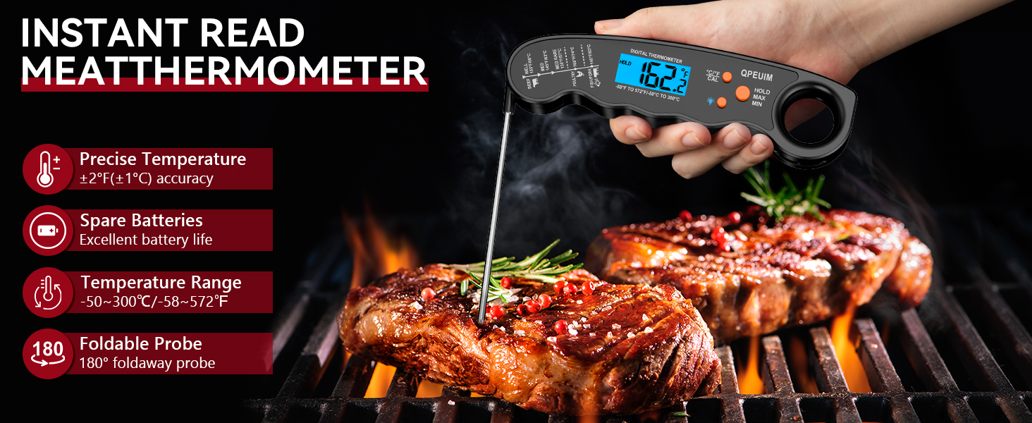 Meat Thermometer Digita Instant Read Waterproof Food Thermometer with Backlight