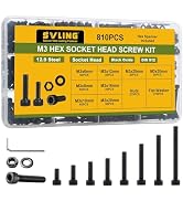 SVLING 810Pcs M3-0.5 Black Hex Socket Head Bolts 12.9 Grade Alloy Steel Nut Washer Assortment Kit...