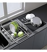 JASIWAY Dish Drying Rack in Sink with Mat, Expandable Stainless Steel Dish Drainers for Kitchen C...