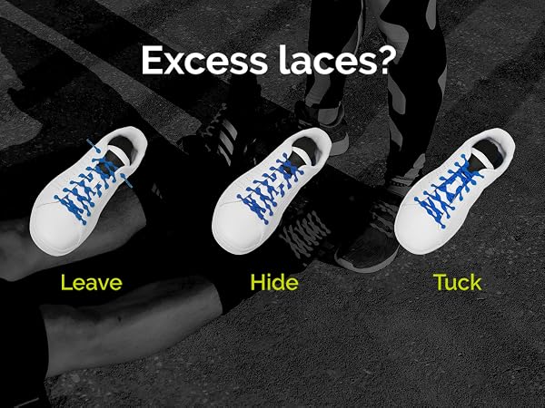 Leave, hide, or tuck the excess shoe laces for sneakers to customize your style.