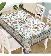 Livcoz Boho Flower Bird Rectangle Tablecloth 60 x 84 Inches, Bohemian Floral Decorative Dining Ta...