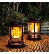 Springwind Solar Lanterns Outdoor Waterproof 2 Pack Flickering Flame Solar Hanging Lights, 7.4“ L...