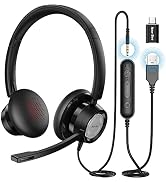 New bee USB Headset 270° Rotatable Microphone Computer Headset in-line Controls Call Center Stere...