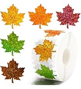 JarThenaAMCS 1000Pcs Fall Thanksgiving Stickers 5 Colors Maple Leaf Decals Holographic Self Adhes...