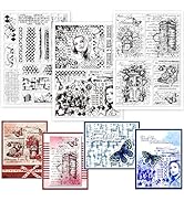 GLOBLELAND 3 Sheets Vintage Background Clear Stamp for Scrapbooking 8.27x5.83inch Graffiti Backgr...