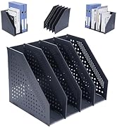 FRETONBA Collapsible Magazine File Holder with 4 Vertical Compartments Foldable Binder Holder for...