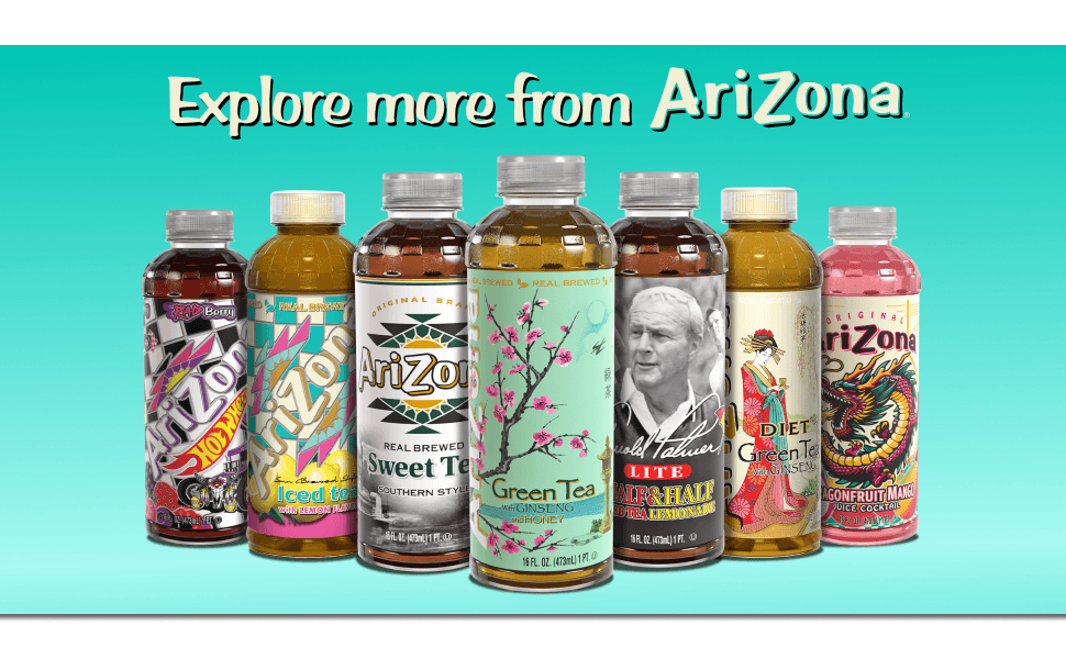 Teal backround with AriZona bottles in the order of a triangle titles Explore more from AriZona