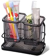 KONE Black Toothbrush Holders for Bathrooms, 2 Cups Toothbrush Holders Wall Mounted, Dry & Wet Se...