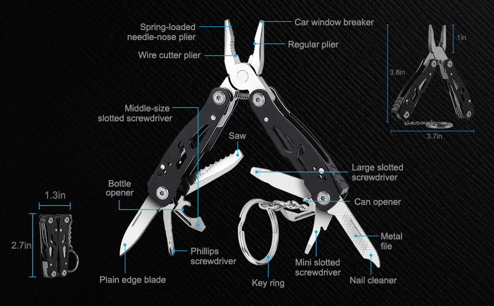 Bovgero mini multitool plier with keychain glass breaker functions