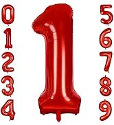 PatiCool 40 Inch Red Number Balloon 1, Large Number Foil Balloons Mylar for Girl Boy Birthday Par...